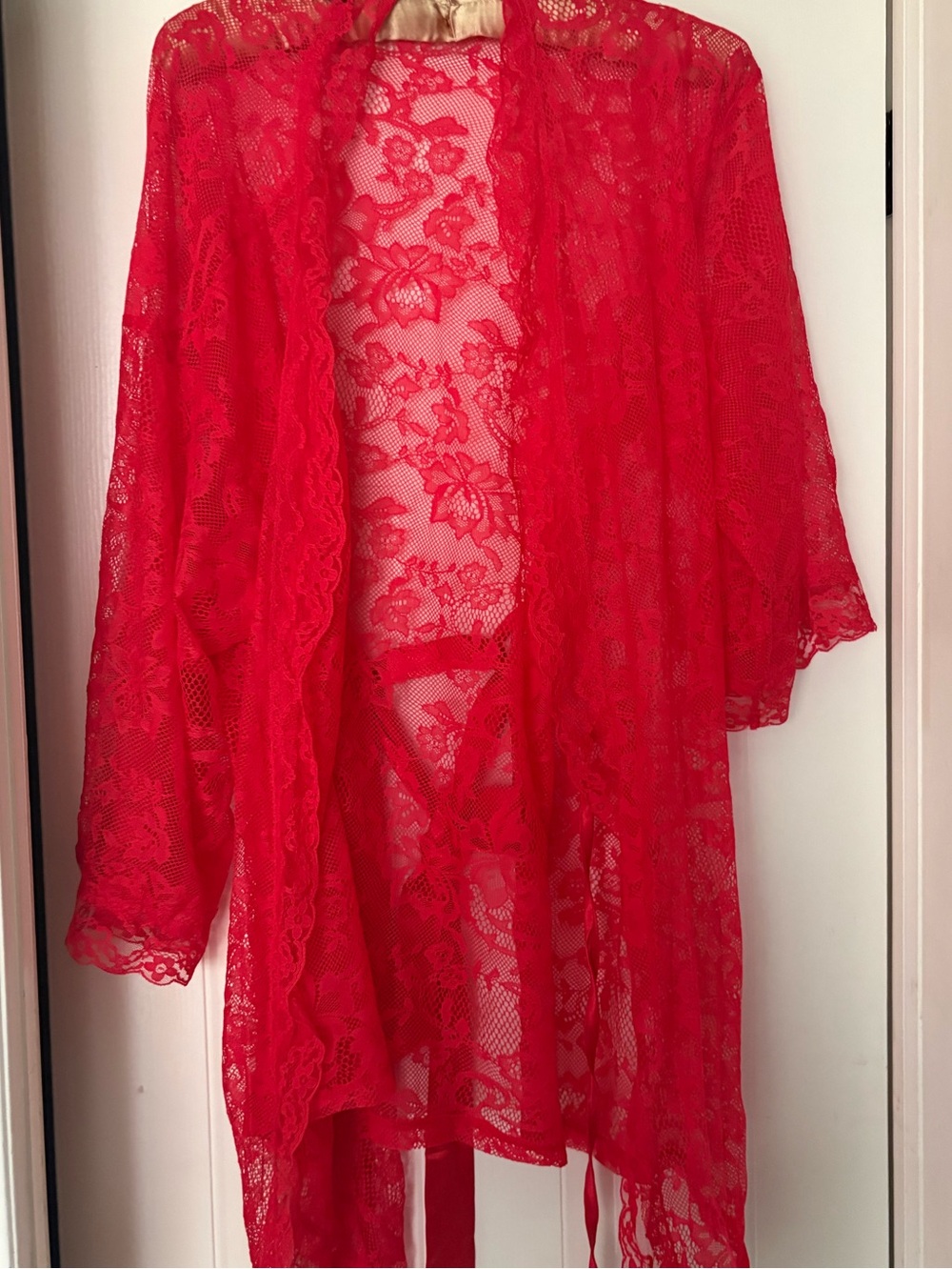 Sheer Red Lace Bridal Robe - Elegant Women's Intimate Cover-Up